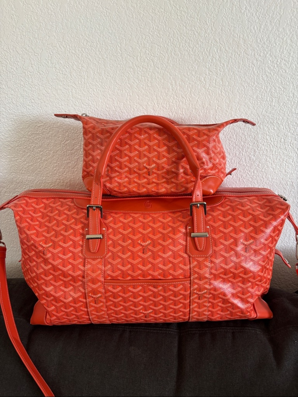Goyard Orange Travel Duffel with Matching Pouch